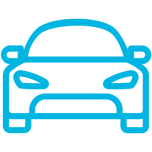 Light blue icon of a car representing the auto care you can get and pay as you go